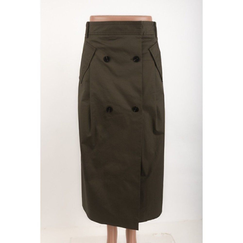 Massimo Dutti Womens Cargo Midi Skirt M Dark Green Cotton 5202/809 NWT